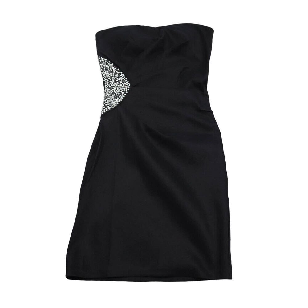 La Scala Dress Womens S Black Strapless Front Pleated Beaded Back Zip Outwear